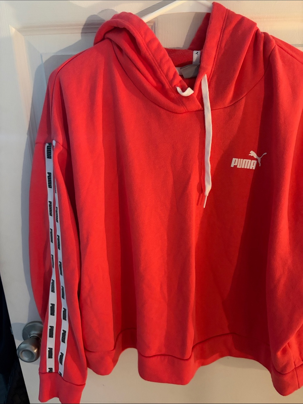 Puma Bright pinkish Red Women's Hooded Sweatshirt with White Drawstring